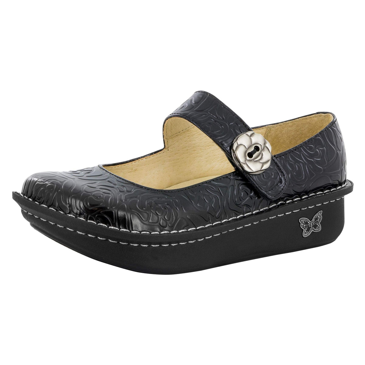 Alegria Paloma Womens Black Embossed Rose