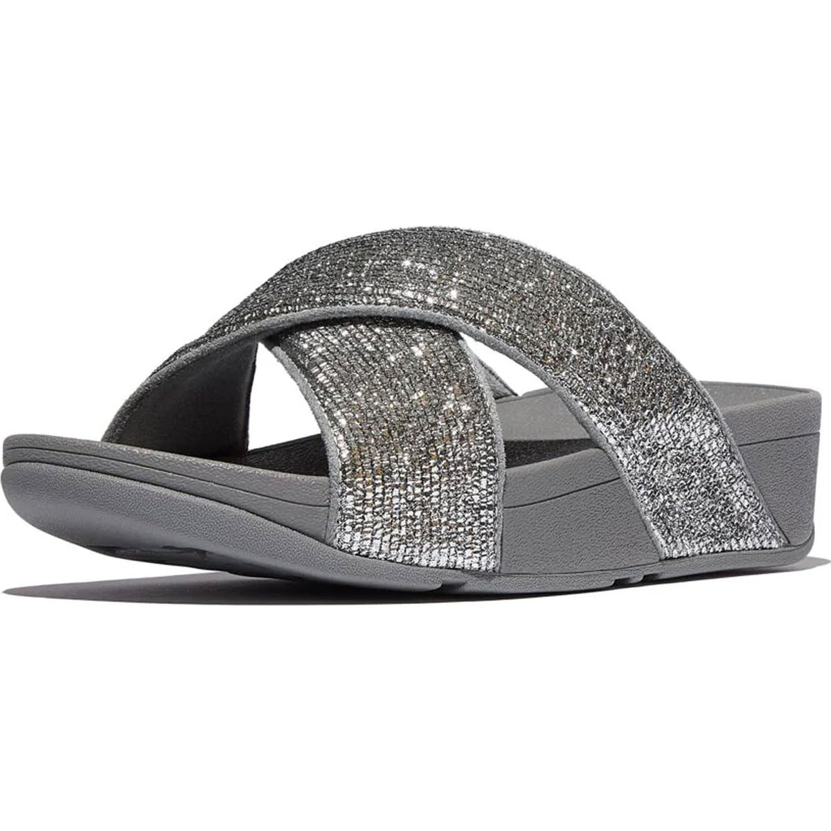 FitFlop Lulu Crinkled-Shimmer Cross Slides Womens