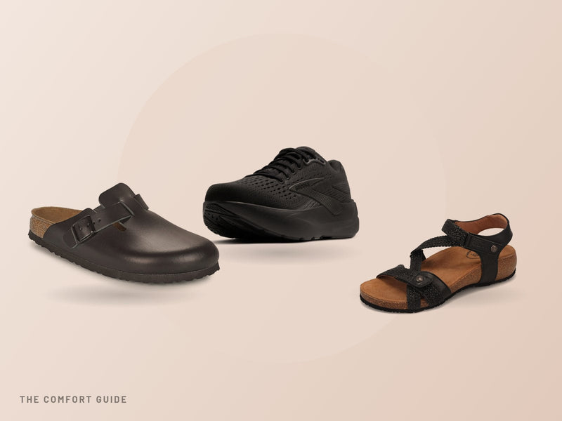 Birkenstock clog, Brooks sneaker and Taos sandal