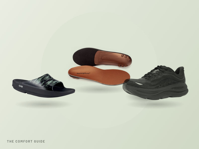 OOFOS recovery slide, Superfeet insole and HOKA Bondi sneaker