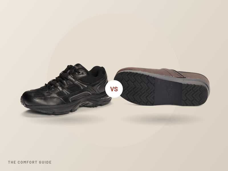 Vionic Walker sneaker next to a Dansko Professional clog