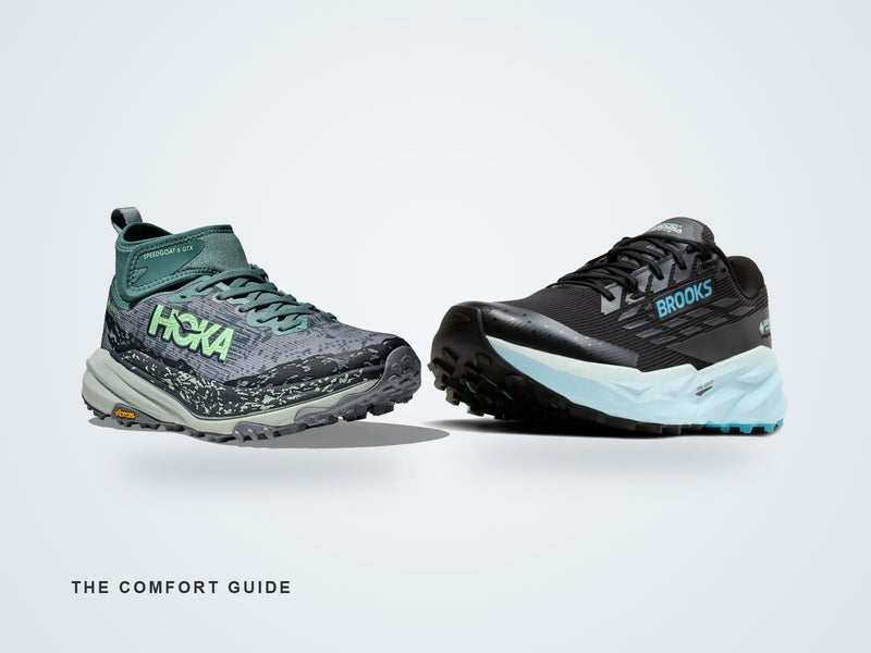 HOKA Speedgoat GTX and Brooks Cascadia GTX waterproof trail shoes