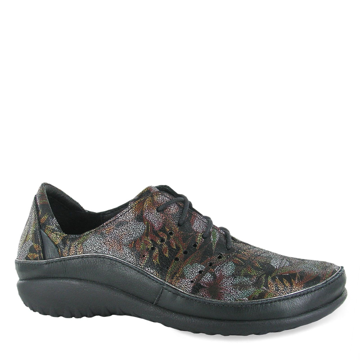 Floral Drk Leather Shiny Blk