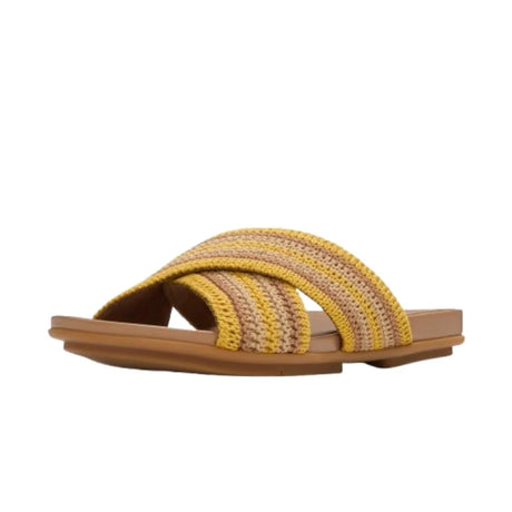 FitFlop Gracie Stripe-Webbing Cross Slides Women's – Turmeric/Classic Tan Mix