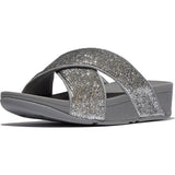 FitFlop Lulu Crinkled-Shimmer Cross Slides Womens